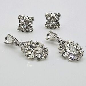 BOGOFF Vintage Earrings LOT 2 Pairs Rhinestone Silver Dangle and Stud Style